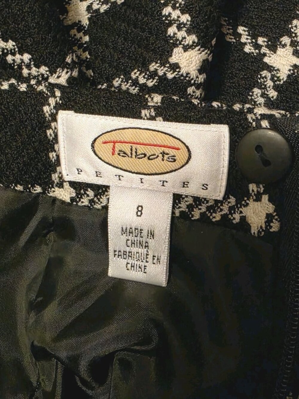 Vtg Classic Talbots Houndstooth Black & White Checker Wool Blazer & Skirt Sz 8P - Picture 6 of 16